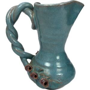 MARY SHORT 4" Redware‎ Rose Decorated Pitcher Art Pottery Handmade Topeka KS